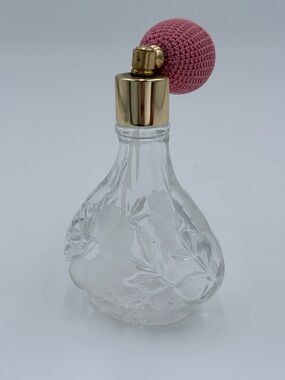 Vintage Vanity Refillable Perfume Etched Floral Glass Bottle Atomizer
